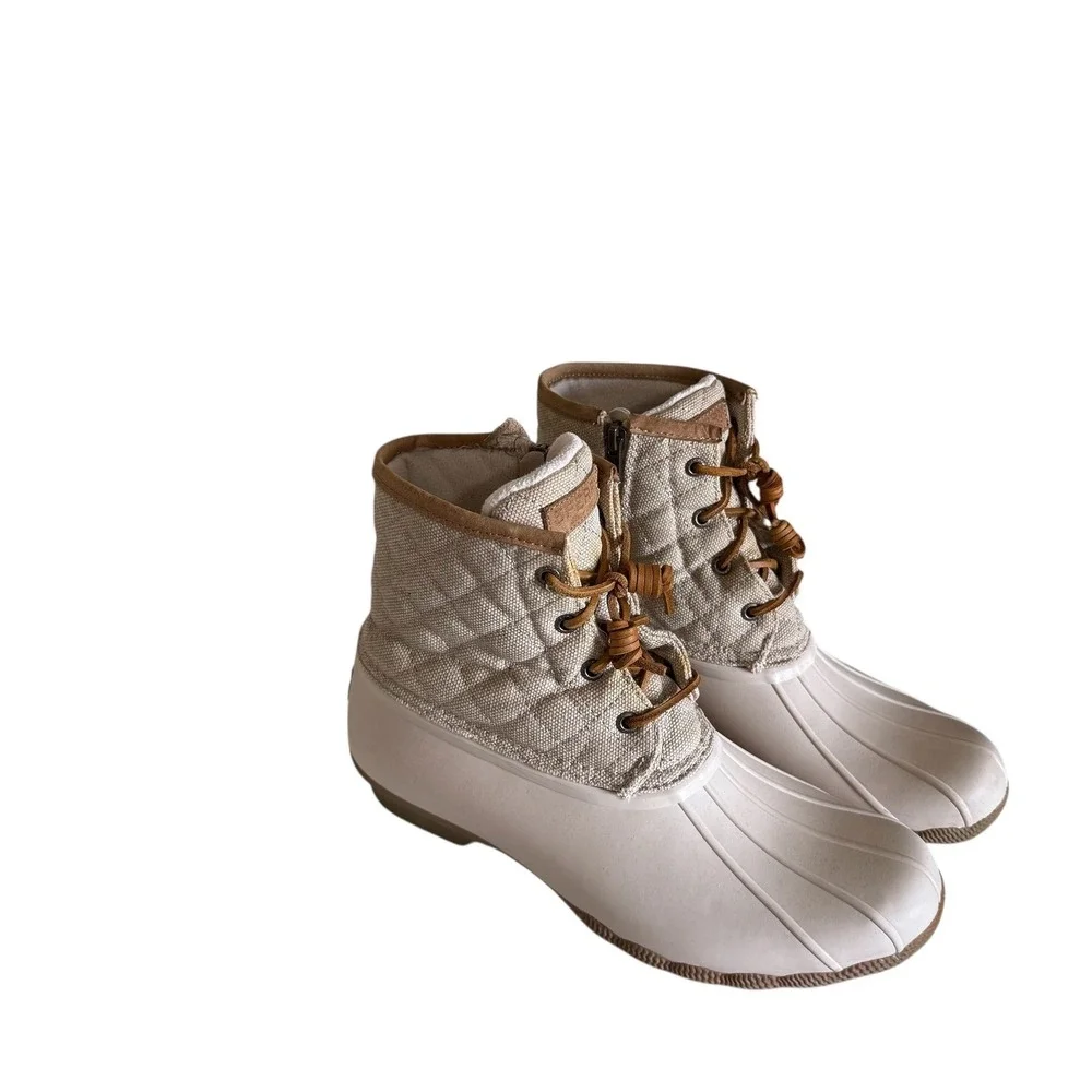 Sperry Saltwater Quilted Canvas Duck Boots‎ Ivory Beige STS99071 Womens 11 M